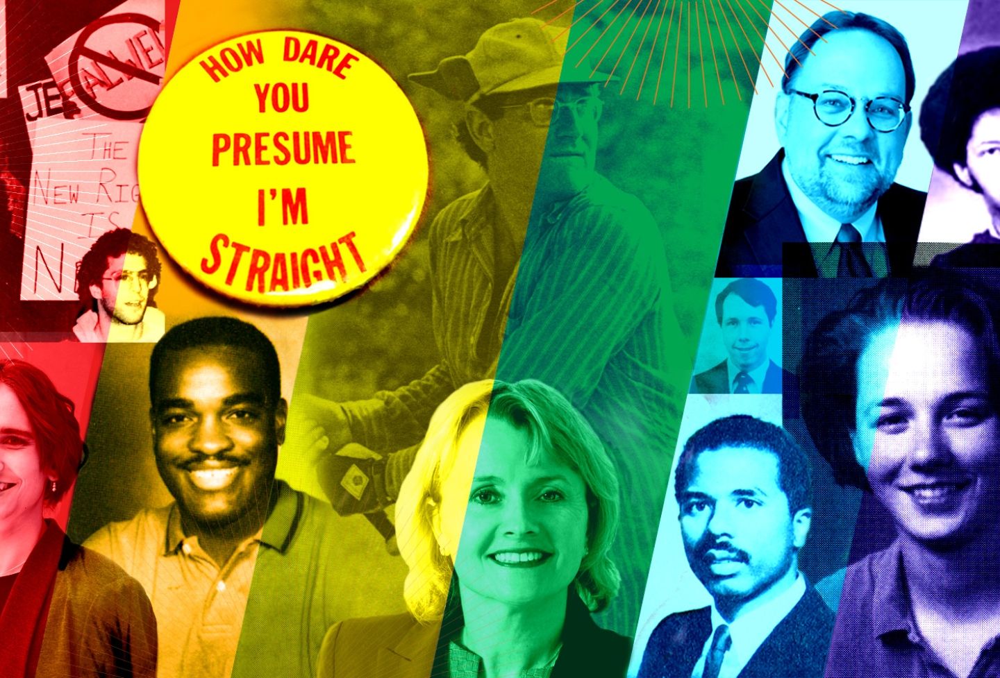 Illustration showing different alums who were part of a gay pride movement